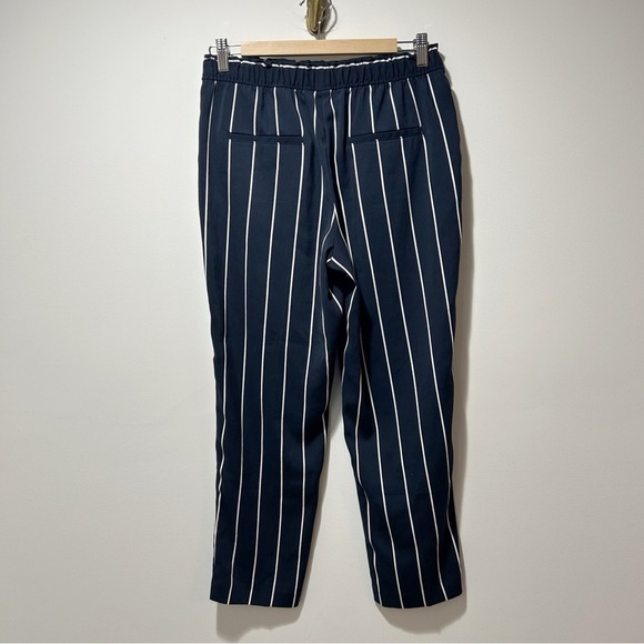 H&M Striped Ankle Trousers Size 6 Stetch Waist Lightweight Flowy Navy Blue White - Picture 2 of 8